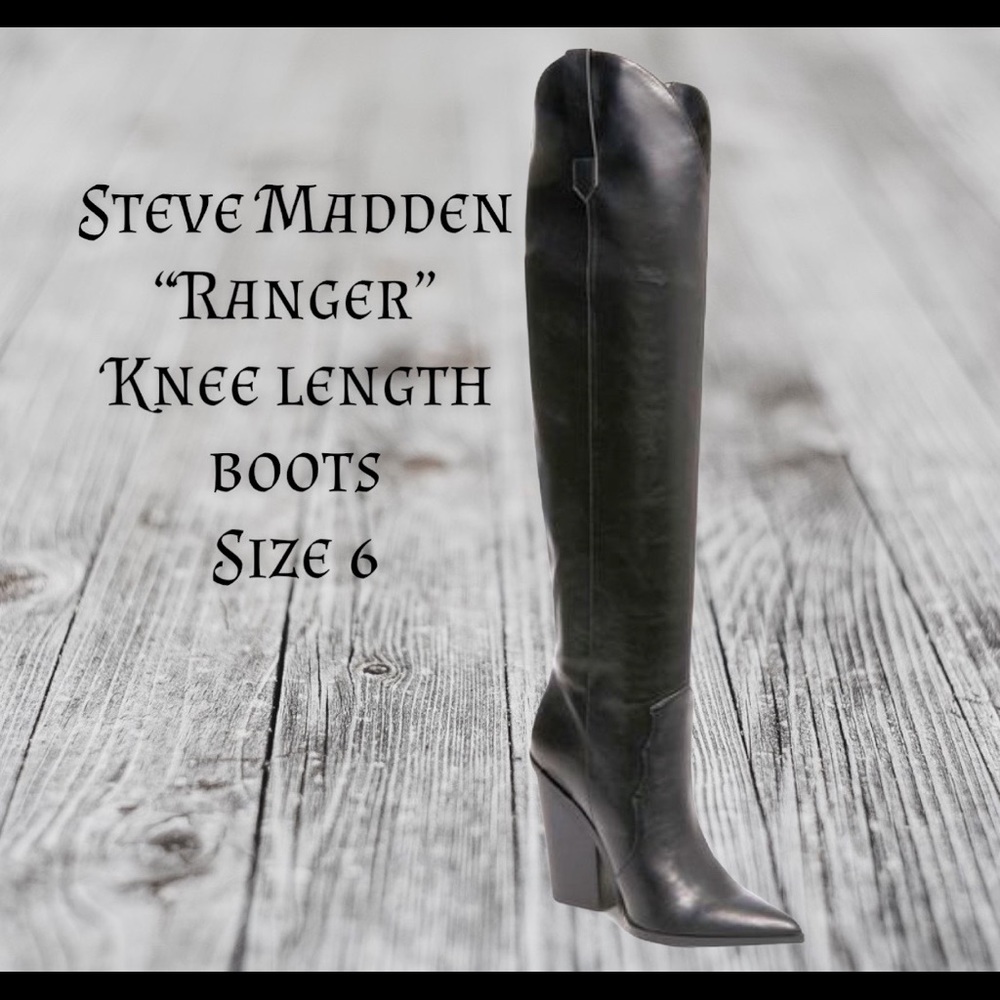 Steve Madden “ranger” knee length heels black boots. Only worn once, to try on.
